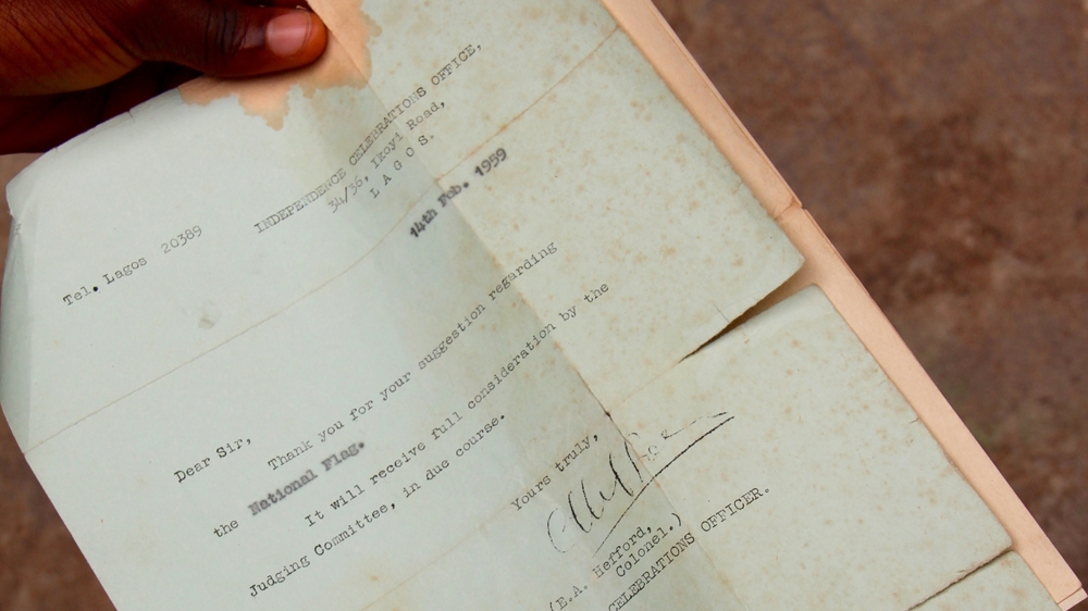 Michael Taiwo  Akinkunmi  still has the letter he received acknowledging his entry to the flag design competition [Femke van Zeijl/XEn News]