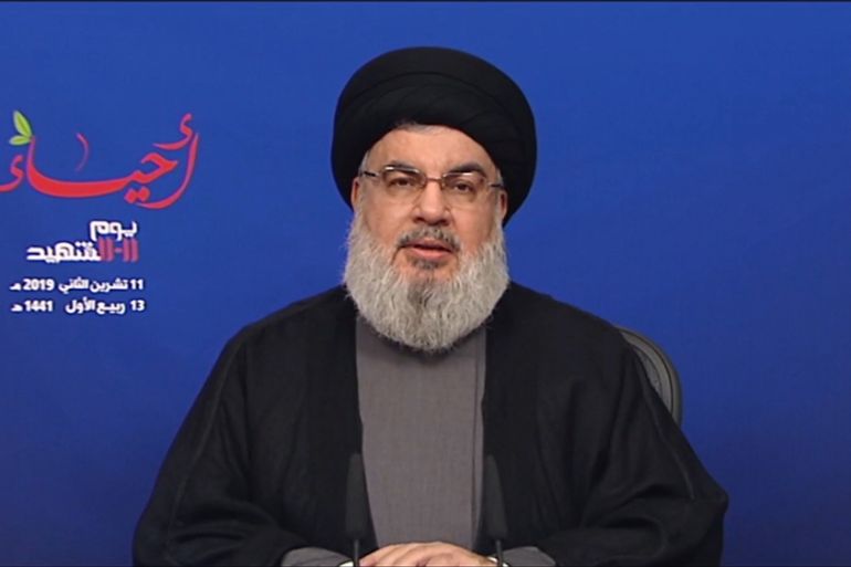 LEBANON-POLITICS-HEZBOLLAH An image grab taken from Hezbollah''s al-Manar TV on November 11, 2019 shows Hassan Nasrallah, the head of Lebanon''s powerful Shiite Muslim movement Hezbollah