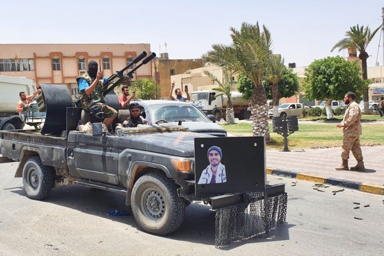 TARHUNA, LIBYA - JUNE 05: Members of The Libyan Army celebrate after they liberated the strategic Tarhuna city, the last stronghold of warlord Khalifa Haftar in western Libya on June 05, 2020. Tarhuna