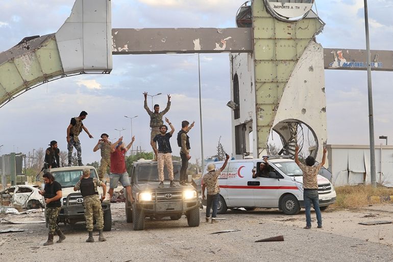 TRIPOLI, LIBYA - JUNE 03: Members of Libyan army celebrate after recapturing Tripoli airport from warlord Khalifa Haftar''s militias in Tripoli, Libya on June 03, 2020. ( Hazem Turkia - Anadolu Agency