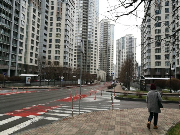 A single person is seen on a Kyiv street