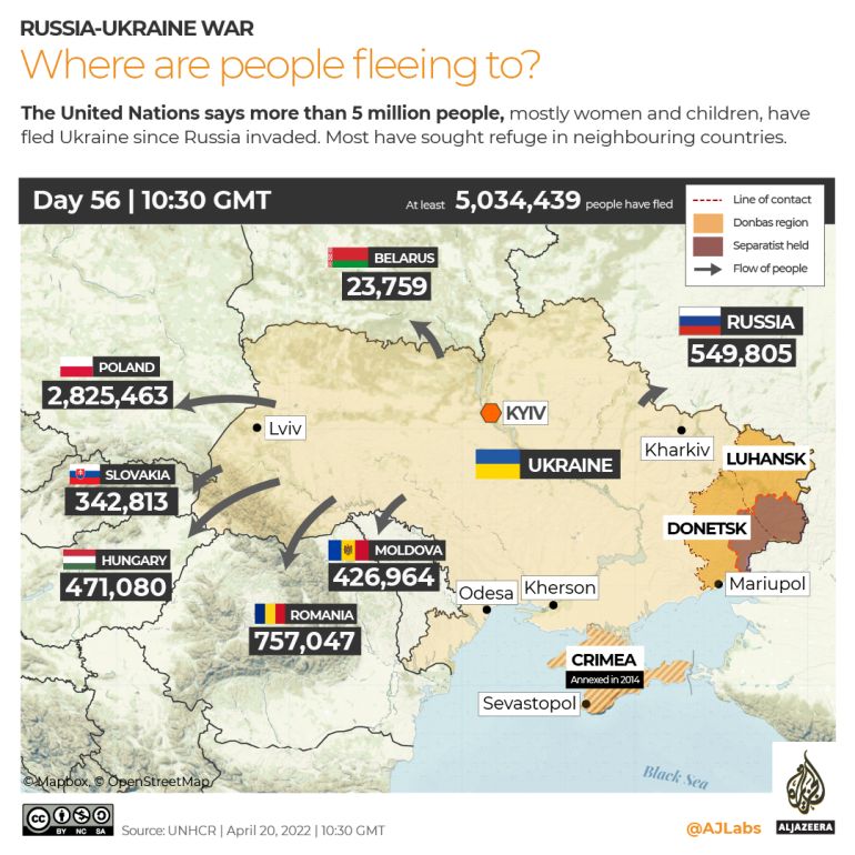 INTERACTIVE Russia-Ukraine war Refugees DAY 56 April 20 1030GMT