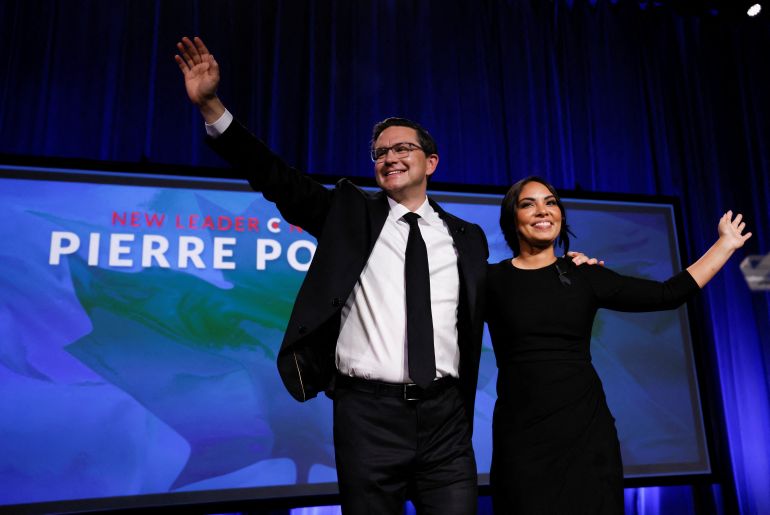 Pierre Poilievre and his wife celebrate his victory as the next leader of the Conservative Party of Canada