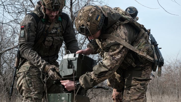 Ukrainian troops set up an anti-tank guided missile system Stugna at an undisclosed location near Bakhmut