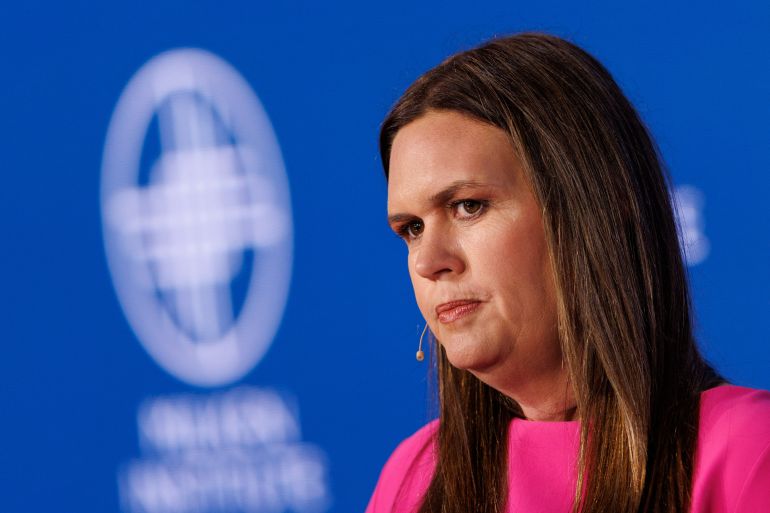 Sarah Huckabee Sanders, Governor, State of Arkansas speaks at the 2023 Milken Institute Global Conference in Beverly Hills, California.
