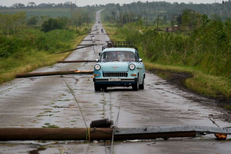 Fallen power lines in Cuba after passage of Hurricane Rafael