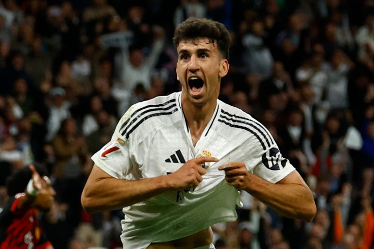 Soccer Football - LaLiga - Real Madrid v RCD Mallorca - Santiago Bernabeu, Madrid, Spain - May 14, 2025 Real Madrid's Jacobo Ramon celebrates scoring their second goal REUTERS/Susana Vera