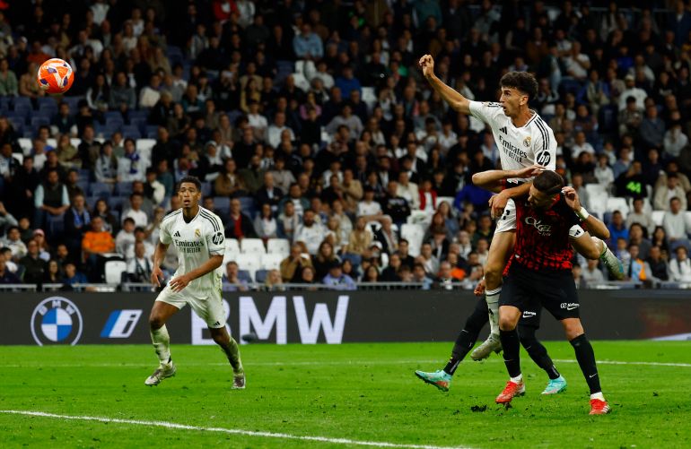 Soccer Football - LaLiga - Real Madrid v RCD Mallorca - Santiago Bernabeu, Madrid, Spain - May 14, 2025 Real Madrid's Jacobo Ramon scores their second goal REUTERS/Susana Vera