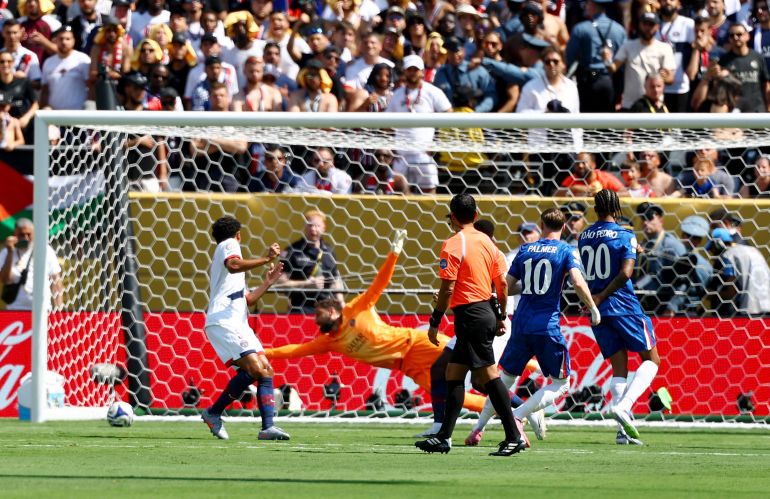 FIFA Club World Cup - Final - Chelsea v Paris St Germain - MetLife Stadium, East Rutherford, New Jersey, U.S. - July 13, 2025 Chelsea's Cole Palmer scores their first goal