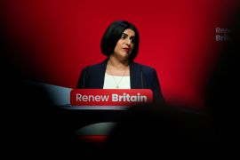 British Home Secretary Shabana Mahmood speaks on stage at Britain's Labour Party's annual conference in Liverpool, Britain [File: Phil Noble/Reuters]