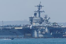 The USS Abraham Lincoln aircraft carrier is seen at sea.